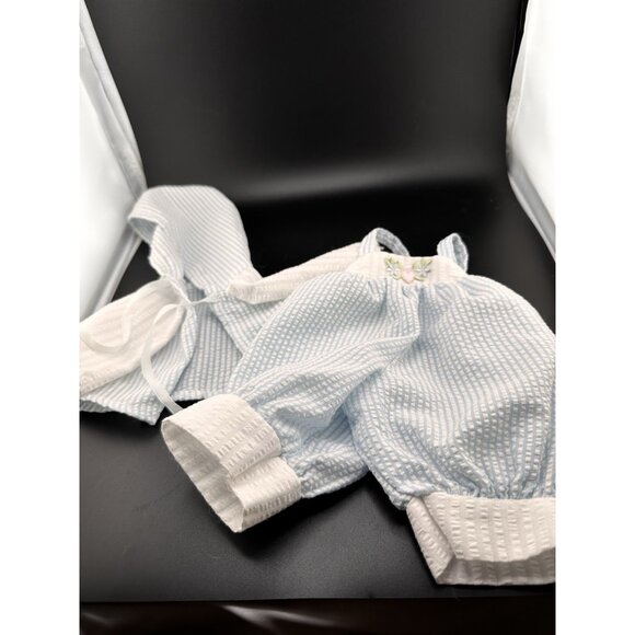 Mattel My Child Doll Vtg 1985 Blue White Stripe Seersucker Set Embroidered VGUC - Picture 1 of 14